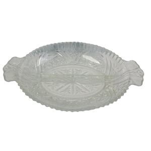 Vintage Crystal Cut Divided Two Section Scalloped Edge Relish Pickle Olive Dish